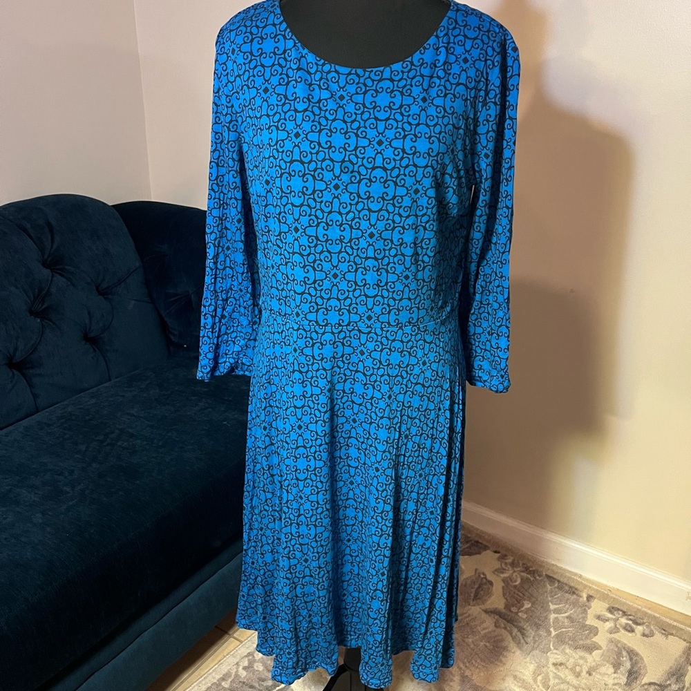LOFT Blue Patterned Long Sleeve Dress